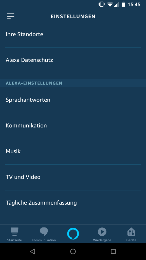Alexa App - Einstellungen - Alexa Einstellungen