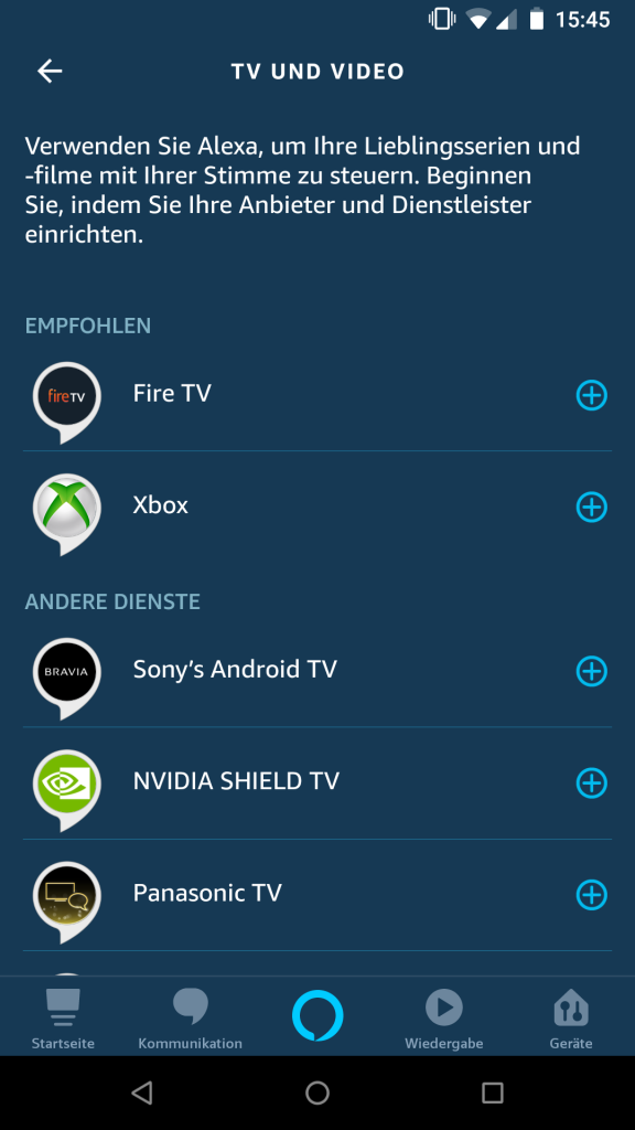 Alexa App - Einstellungen - TV und Video