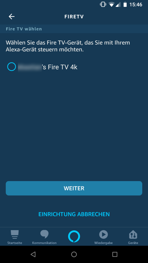 Alexa App - TV und Video - FireTV auswählen