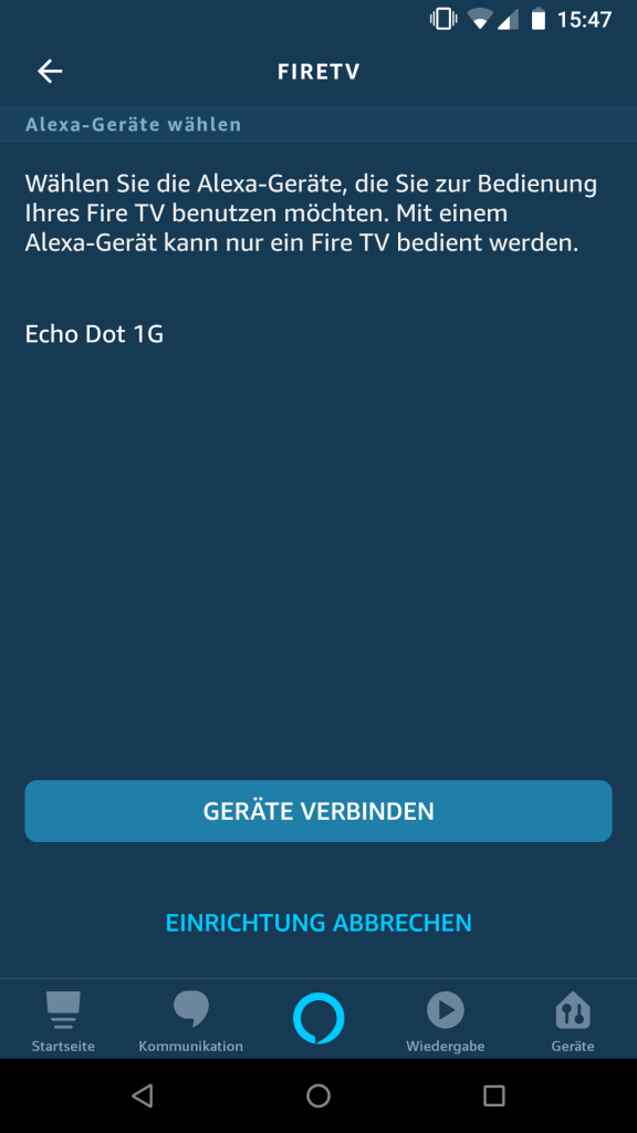 Alexa App - TV und Video - Alexa Gerät auswählen