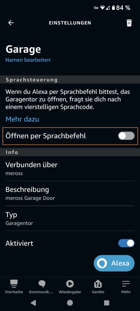 Alexa - Meross Skill - Öffnen per Sprachbefehl